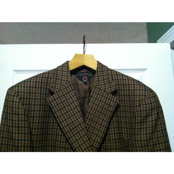 TOMMY HILFIGER MEN'S BROWN 100%WOOL SPORT COAT JACKET BLAZER SIZE: 46R